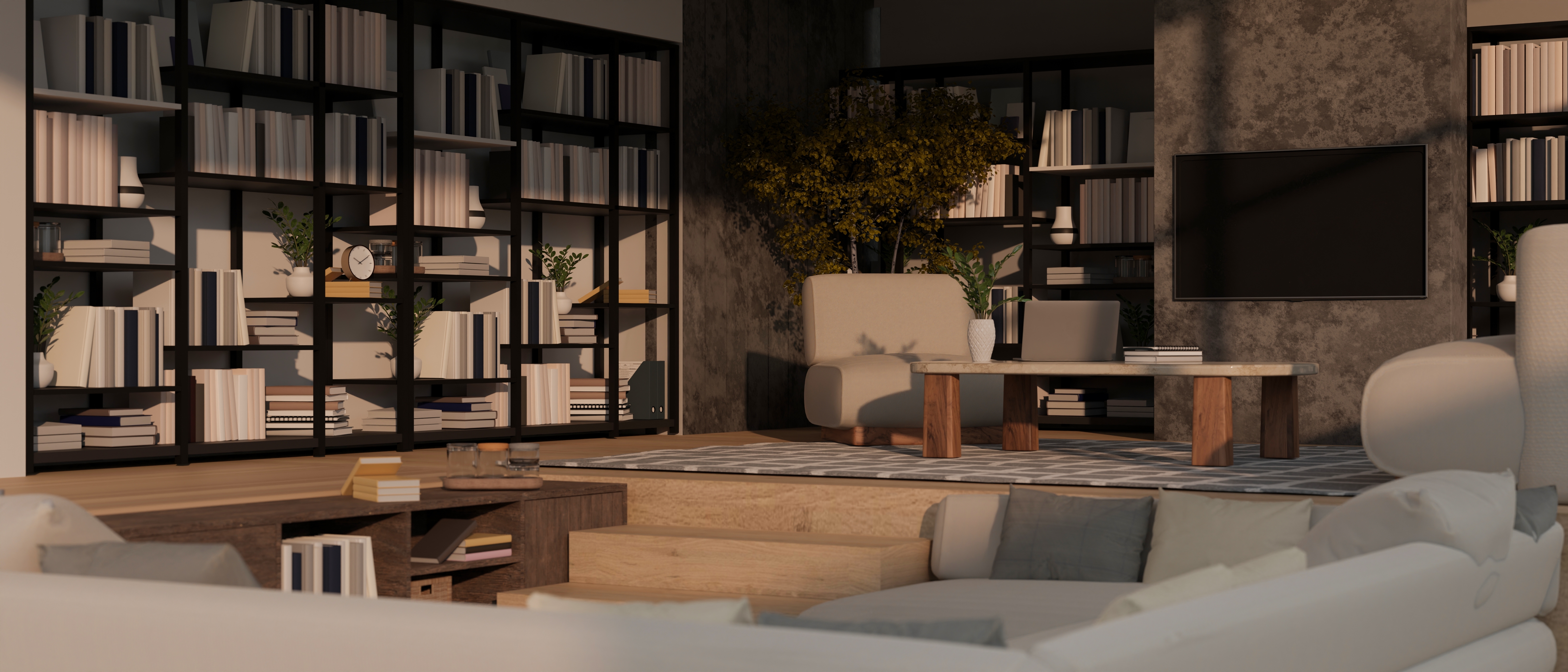 3D rendering of a sunken living room | Source: Shutterstock