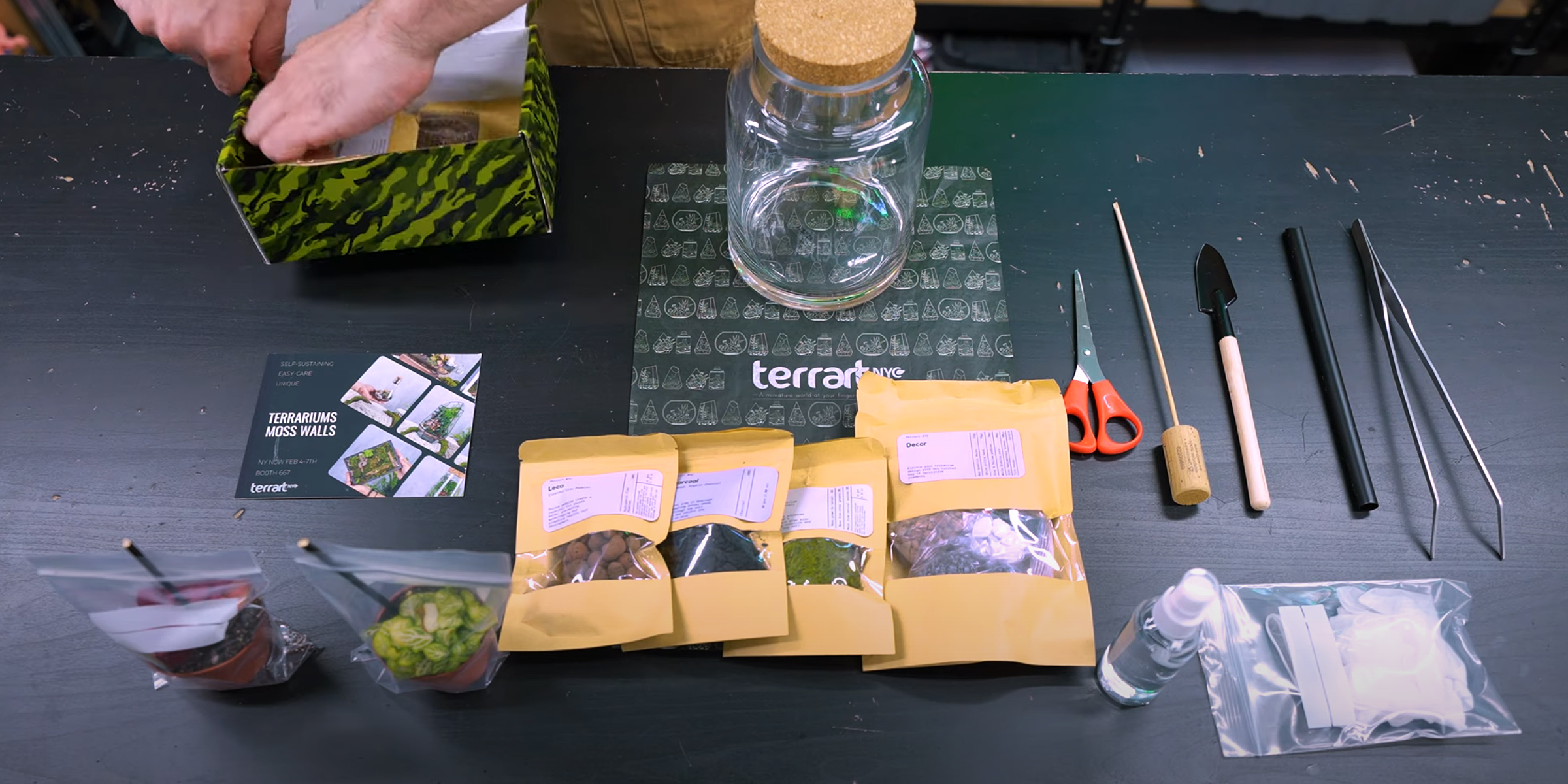 Materials for creating a DIY terrarium kit | Source: YouTube/@terrartnyc