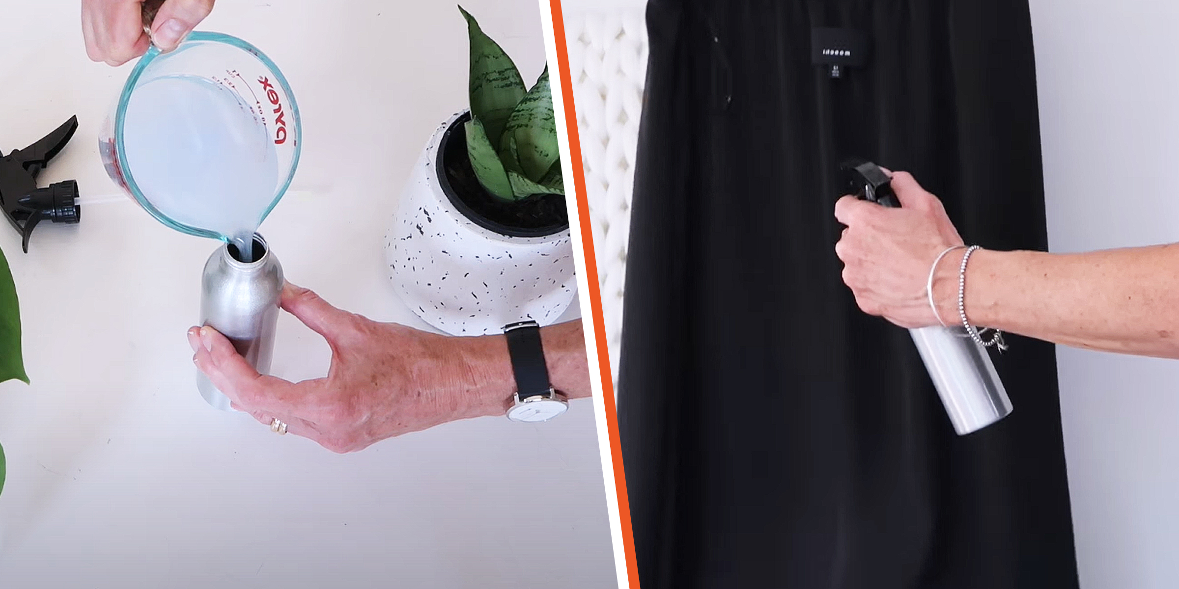 A person making a DIY anti-static spray | A person using a DIY anti-static spray | Source: YouTube/@Thestyleinsider