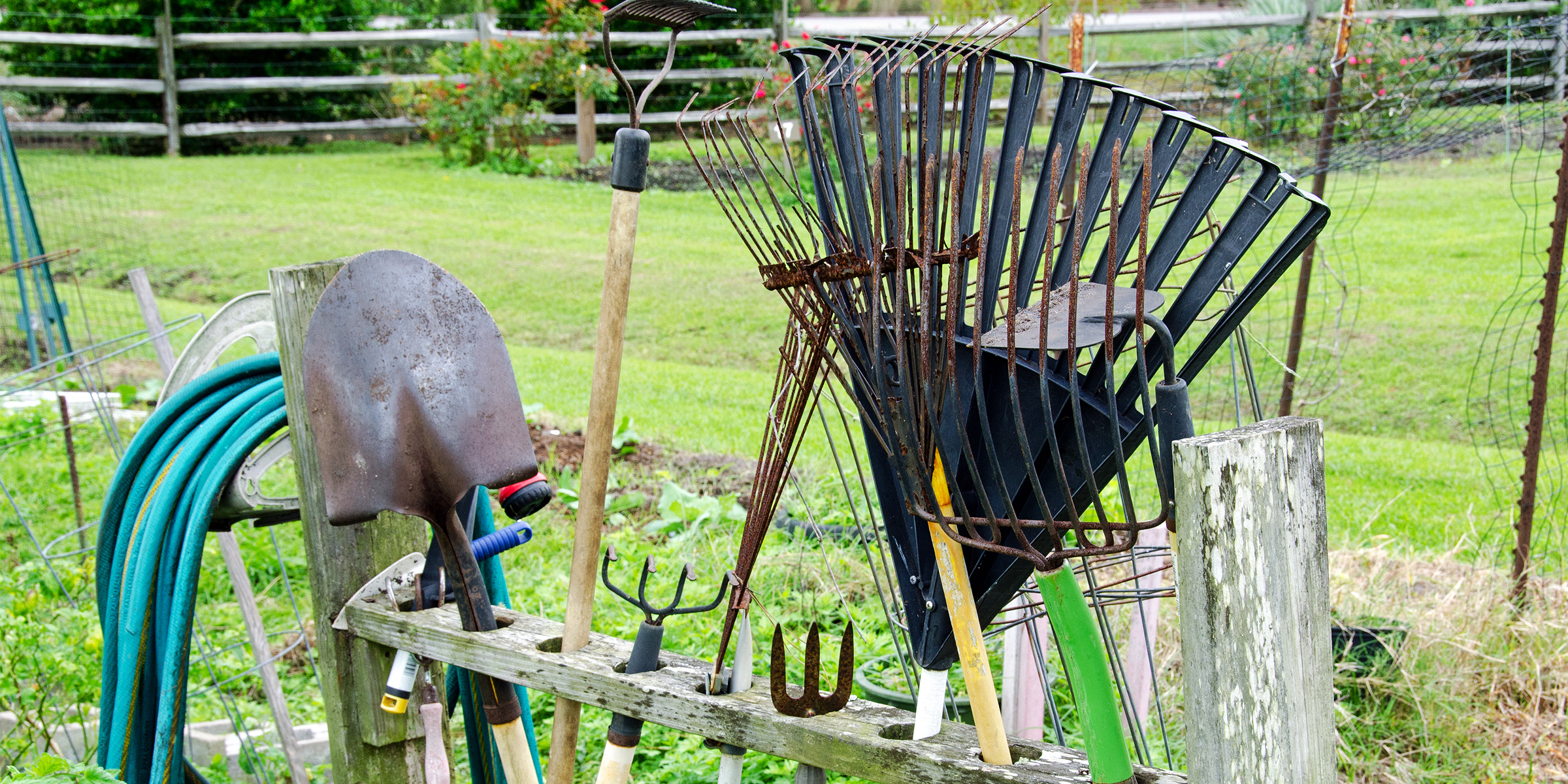 Freestanding garden tool rack | Source: Getty Images