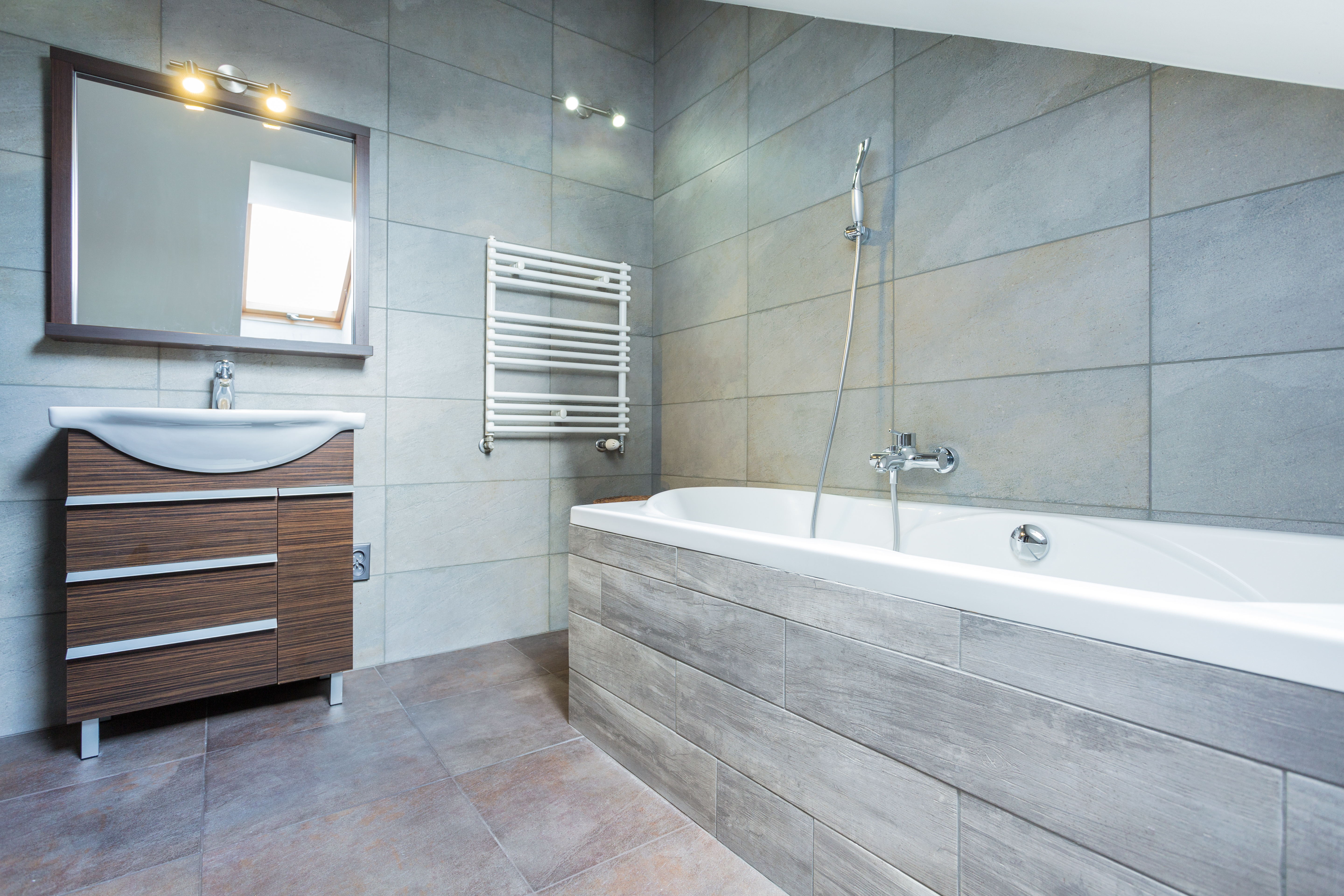 Bathroom interior with matte porcelain-tiled surfaces | Source: Shutterstock