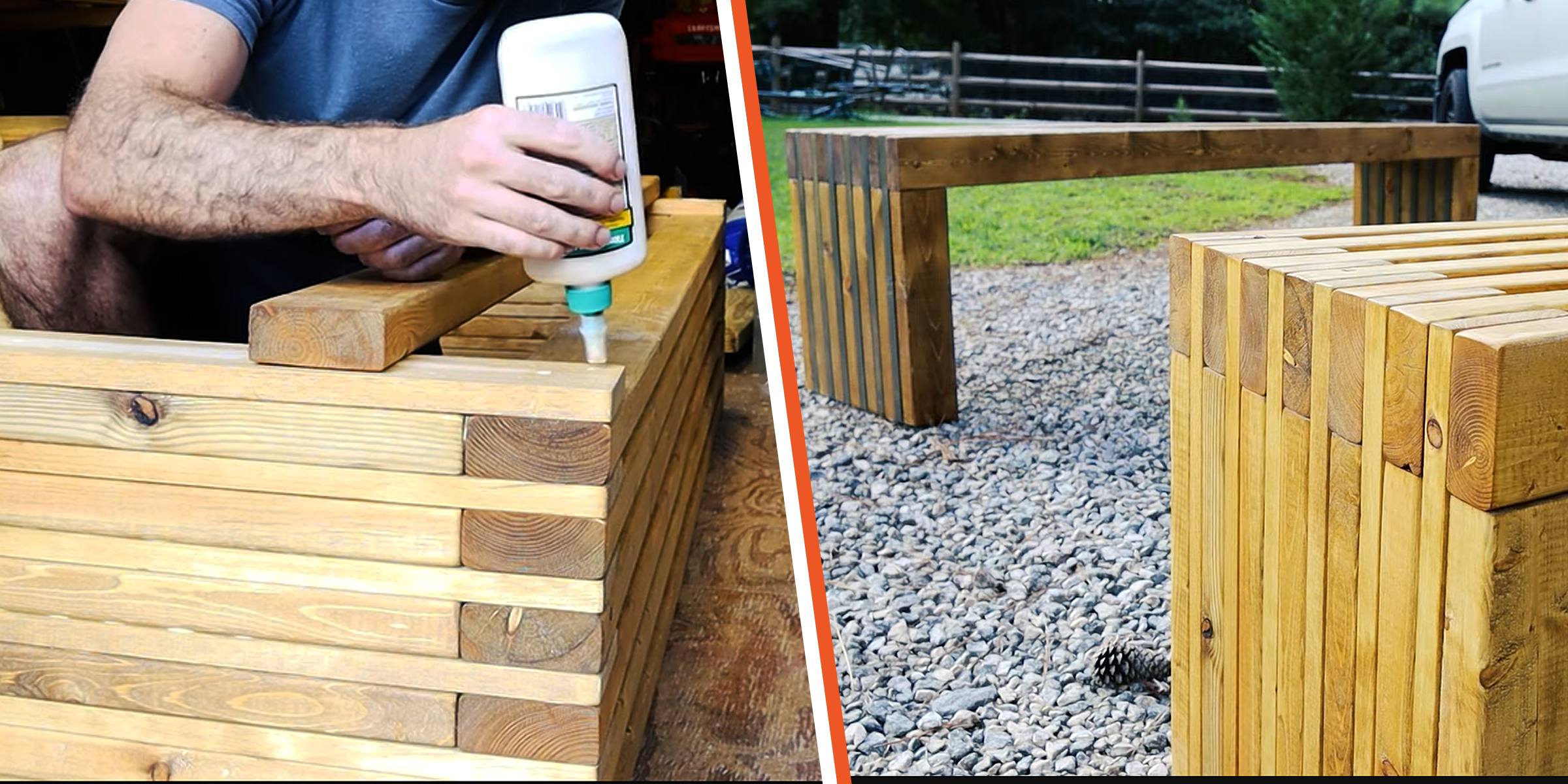 A person creating a DIY wooden bench | Source: YouTube/@KellyConcepts